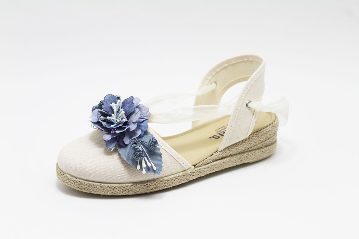 Alpargata cintas flores azul añil empolvado niña - Imagen 3