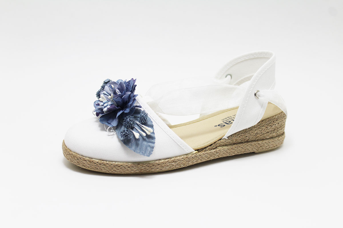 Alpargata cintas flores azul añil empolvado niña - Imagen 5