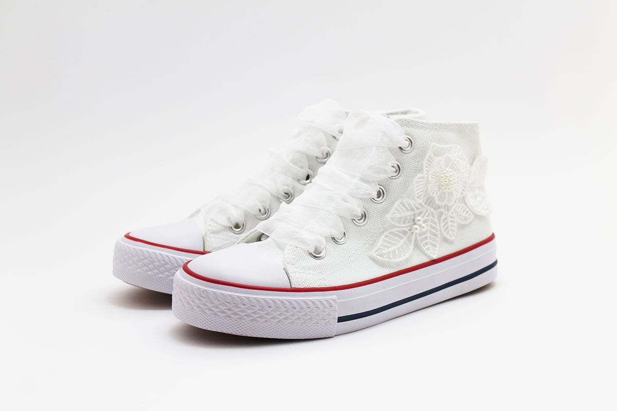 Zapatillas comunión blanco flor perla niña - Imagen 3